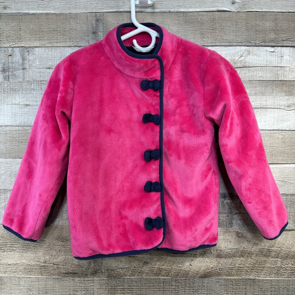 MerriMane Girls‎ Hot Pink Navy Trim Bow Snap Fleece Jacket Equestrian Size 7Y